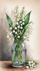 ai generated, lily of the valley, flower, vase, nature, spring, bloom, narcissus, flora, seasonal, watercolors, painting, floral